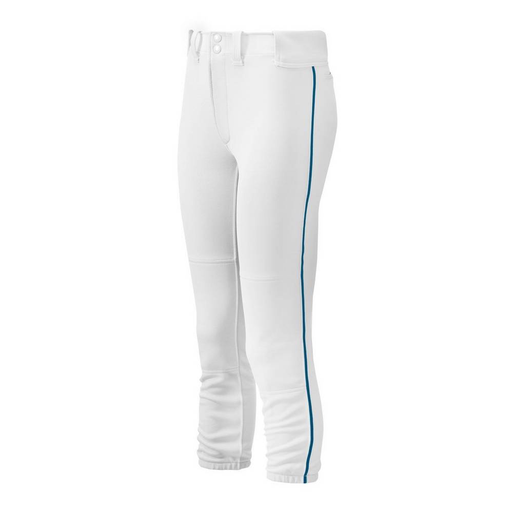 Calças Mizuno Softball Belted Piped - Mulher - Branco/Azul Marinho - KBFNT0287